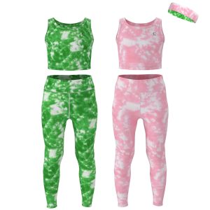 Girls Sleeveless Crop Tank w/ Athletic Leggings 5pc Set